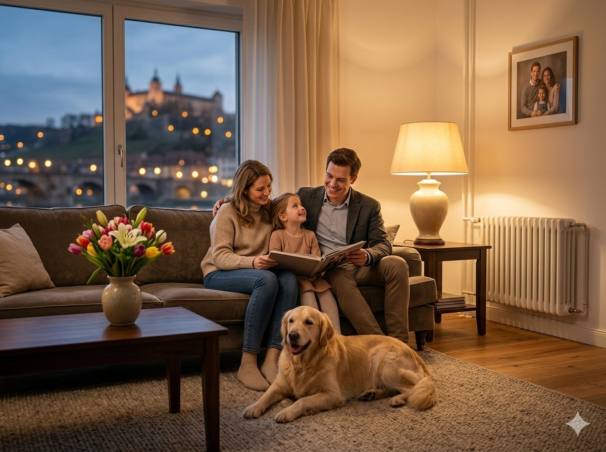 Familie in warmer Wohnung — geheizt mit Serverabwärme